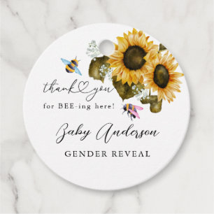 Étiquettes Cadeau Bee Sunflowers Boho Révélation de genre