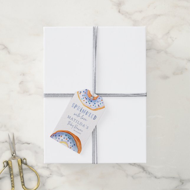 Étiquettes-cadeau beigne bleu baby shower merci moderne (Avec de la ficelle)