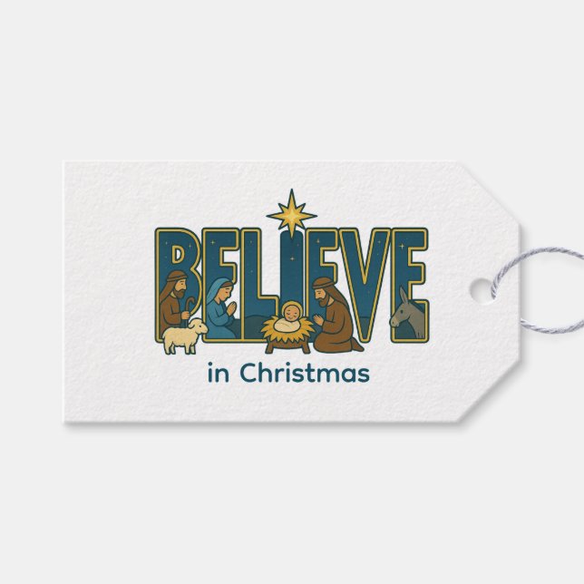 Étiquettes-cadeau Believe nativity  (Devant (Horizontal))