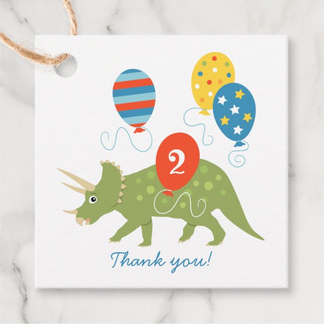 Étiquettes Cadeau Belle Anniversaire Dinosaur Tricératops Nom person (Devant)