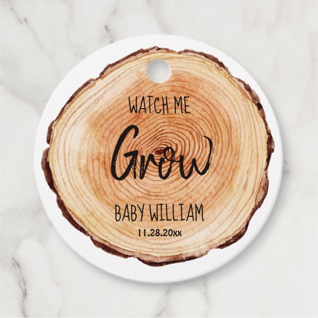 Étiquettes Cadeau Belle aquarelle Bois Slice Watch Me Grow Fav (Devant)
