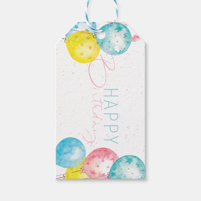 Étiquettes-cadeau Belle aquarelle Joyeux Anniversaire Pastel (Devant)