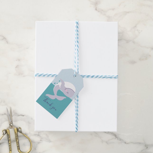 Étiquettes-cadeau Belle baleine à saute graphique simple (Avec de laficelle)