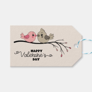 Étiquettes-cadeau Belle Cartoon Lovebirds sur la branche Saint-Valen