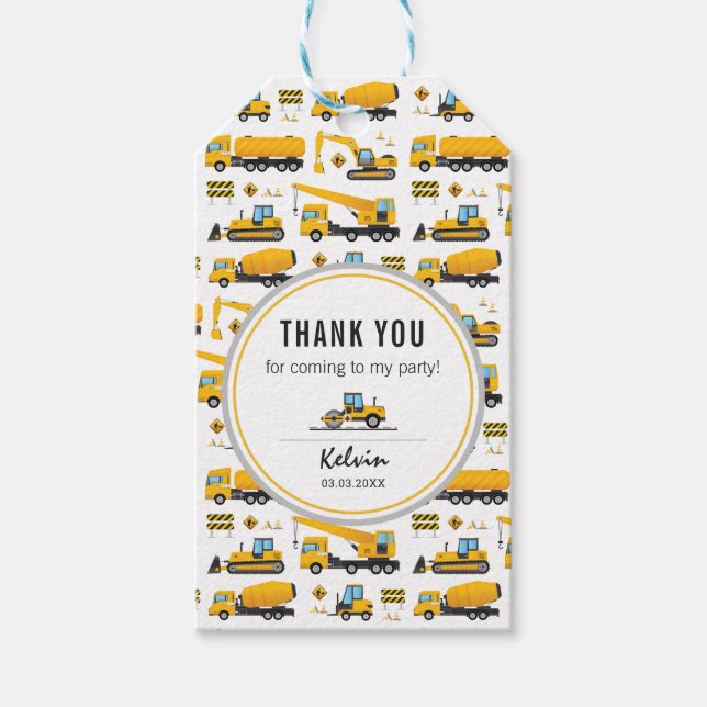 Étiquettes-cadeau Belle construction Thème Enfants Merci de fête (Devant)