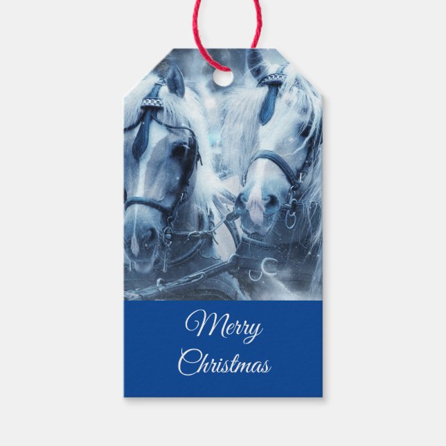 Étiquettes-cadeau Belle équipe Cheval hiver Photo Noël (Devant)