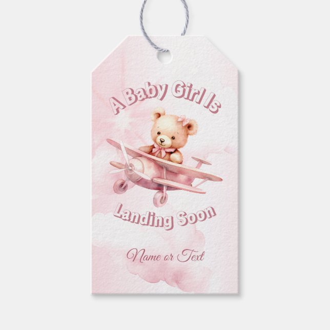 Étiquettes-cadeau Belle fille Bébé Ours Pilote Avion Rose Belle (Devant)