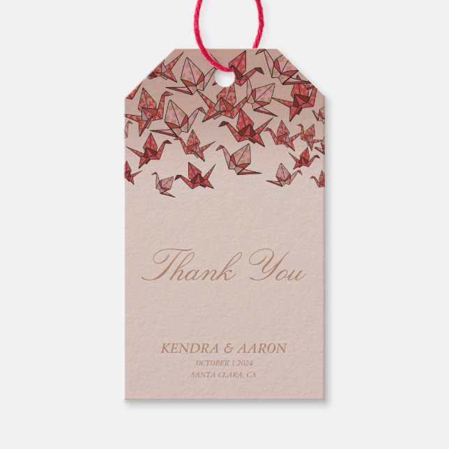 Étiquettes-cadeau Belle Grue en papier Origami Merci rouge (Devant)
