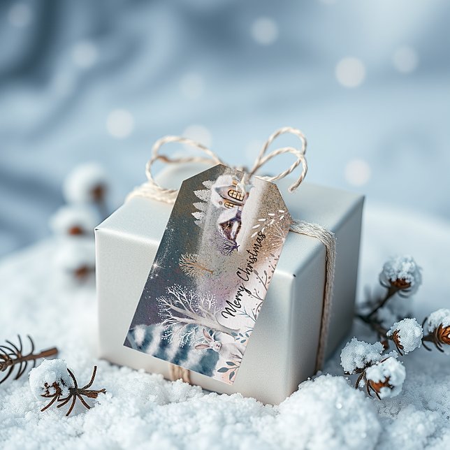 Étiquettes-cadeau Belle maison d'hiver illustration Noël (Créateur téléchargé)