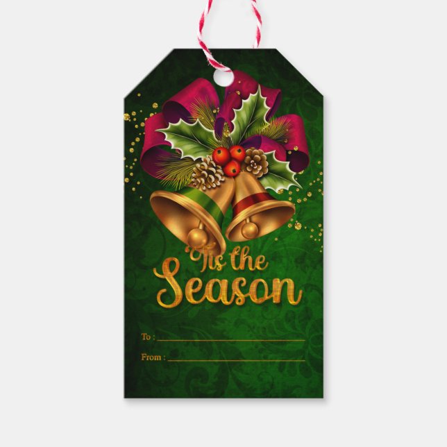 Étiquettes-cadeau Belle Noël Bells Green 'Tis the Season (Devant)