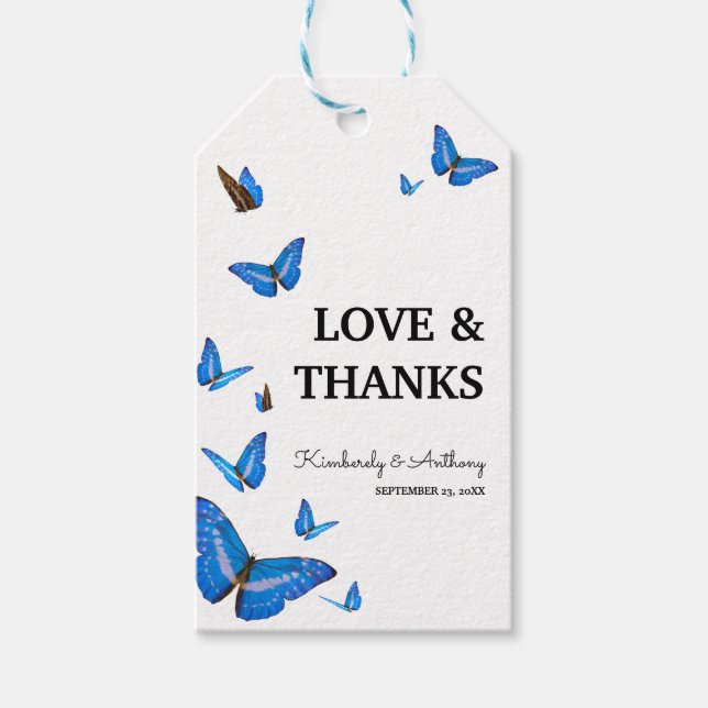 Étiquettes-cadeau Belle Papillons Bleus Mariage Favor Tags (Devant)