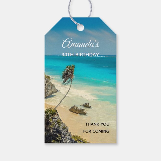 Étiquettes-cadeau Belle plage de sable Paradis tropical Anniversaire (Devant)