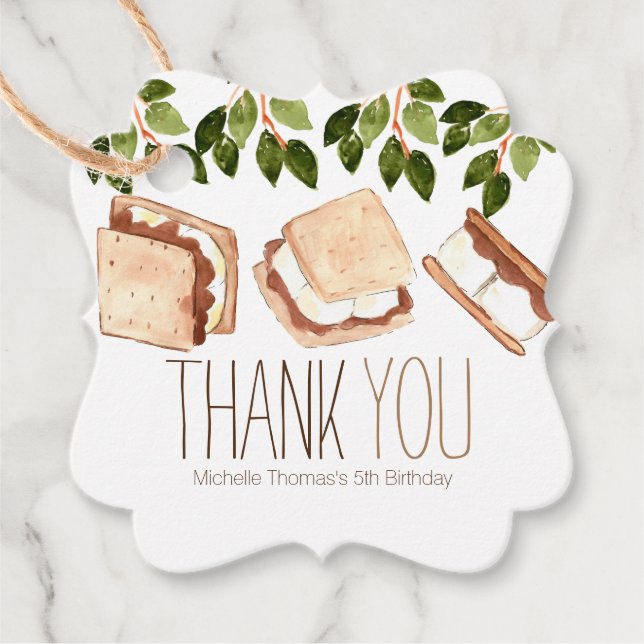 Étiquettes Cadeau Belle smores camping enfant anniversaire (Devant)