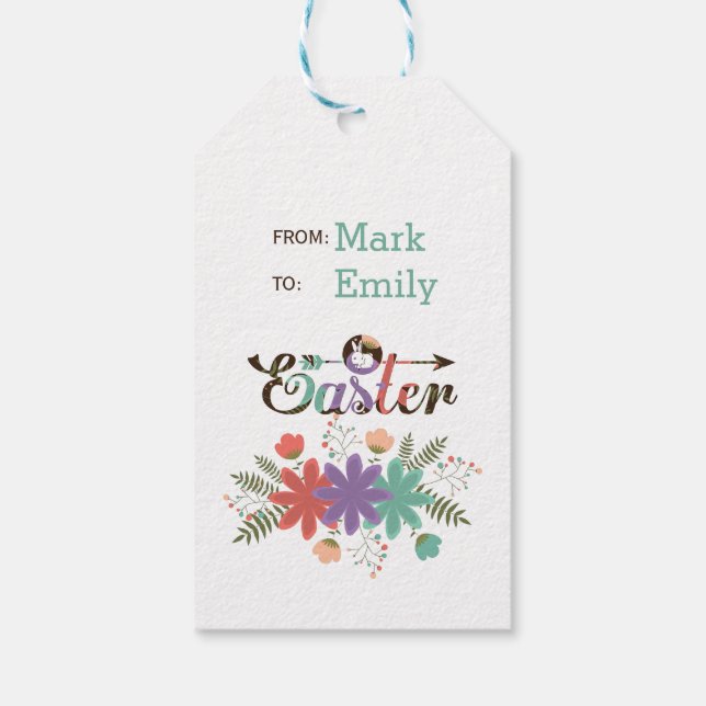 Étiquettes-cadeau Belles Fleurs Colorées Et Lapin (Dos)
