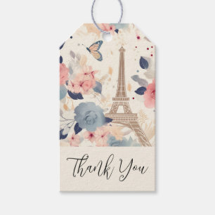 Étiquettes-cadeau Belles Fleurs et Tour Eiffel Paris Merci