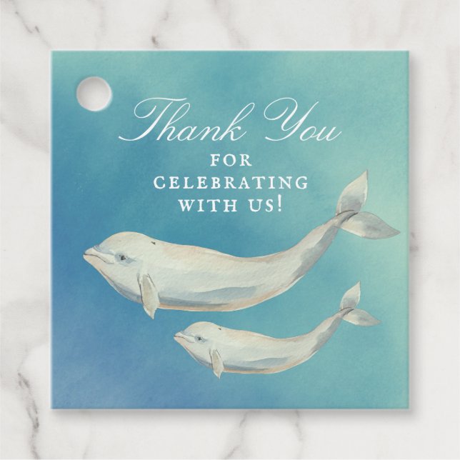 Étiquettes Cadeau Beluga Whale Maman et Baby shower de veau (Devant)