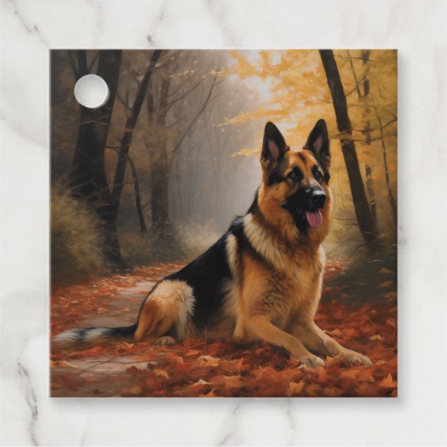 Étiquettes Cadeau Berger allemand en automne Feuilles automne Inspir (Devant)