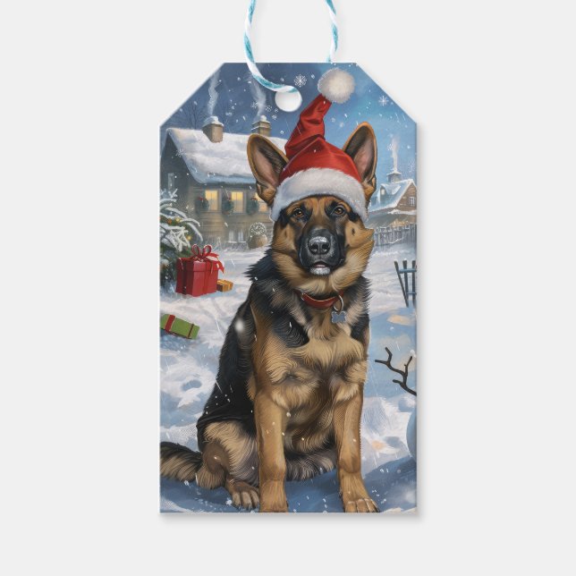 Étiquettes-cadeau berger allemand hiver Wonderland Noël Joie (Devant)
