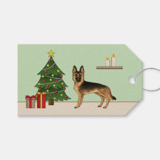 Étiquettes-cadeau Berger Allemand Noir et Feu et un Arbre de Noël
