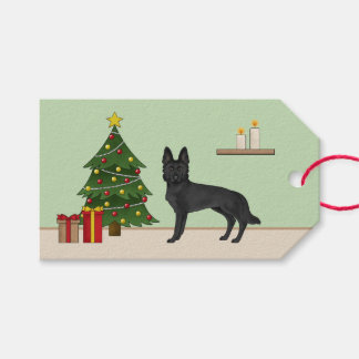 Étiquettes-cadeau Berger allemand noir et sapin de Noël festif