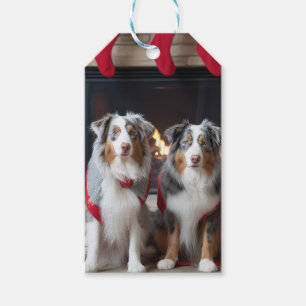 Étiquettes-cadeau Berger Australien au coin du feu de Noël