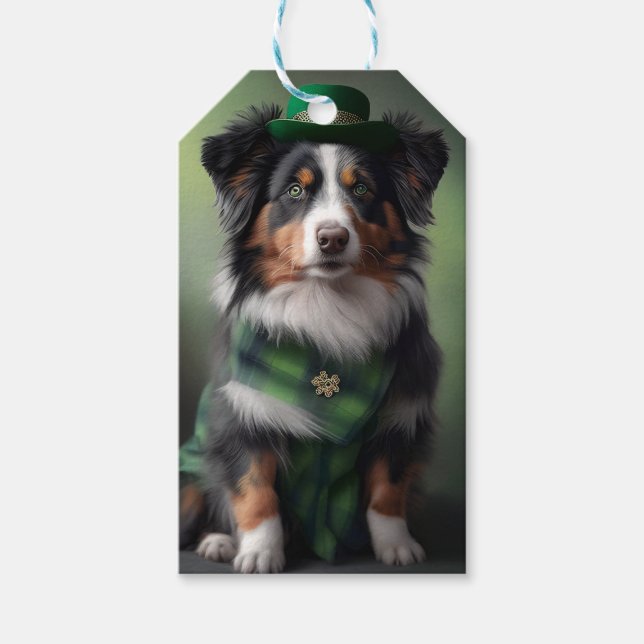 Étiquettes-cadeau berger australien saint patrick (Devant)