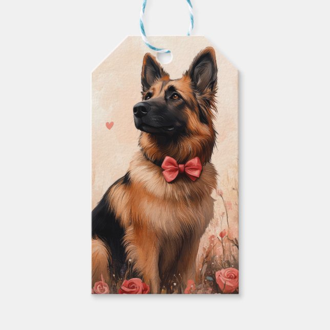 Étiquettes-cadeau Berger belge avec Rose - Saint-Valentin (Devant)