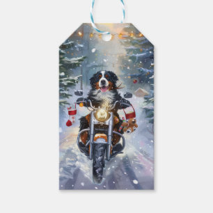 Étiquettes-cadeau Bernese Mountain Dog équitation Moto Noël
