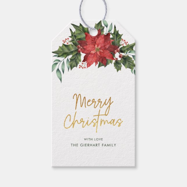 Étiquettes-cadeau Berris de Noël Aquarelle Rouge Vert Script (Devant)
