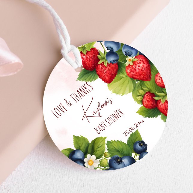 Étiquettes Cadeau Berry baby shower de fraise aux bleuets doux à la  (Berry sweet blueberry strawberry baby shower thank you favor gift favor tags spring summer berries)