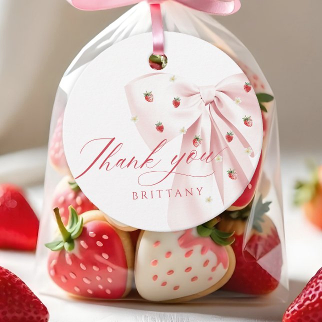 Étiquettes Cadeau Berry Bow rose Baby shower doux (Créateur téléchargé)