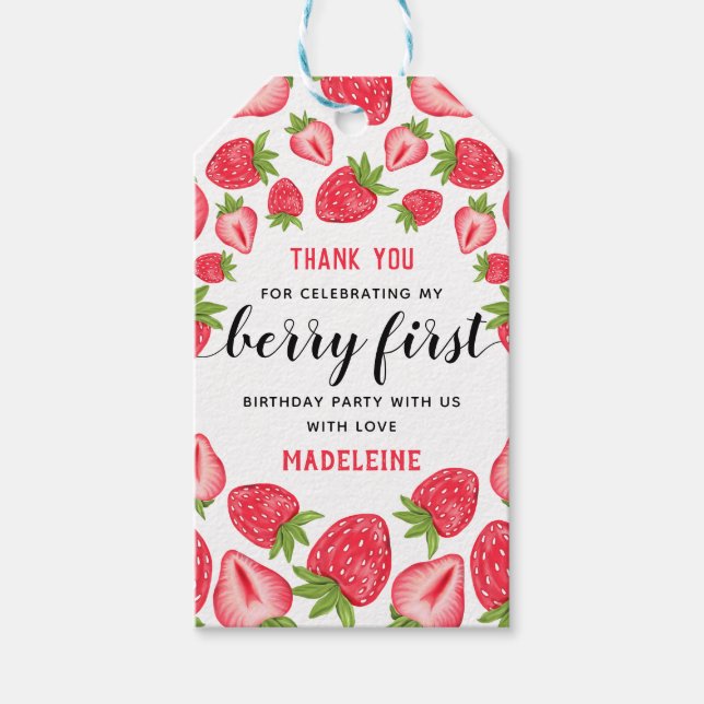 Étiquettes-cadeau Berry First Strawberry 1er anniversaire fête Custo (Devant)
