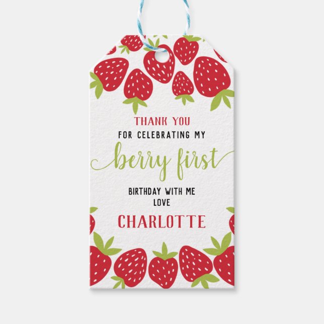 Étiquettes-cadeau Berry First Strawberry 1er fête d'anniversaire Per (Devant)