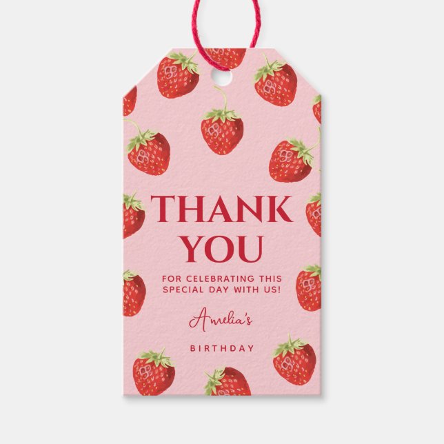 Étiquettes-cadeau Berry Premier anniversaire Merci fraise (Devant)
