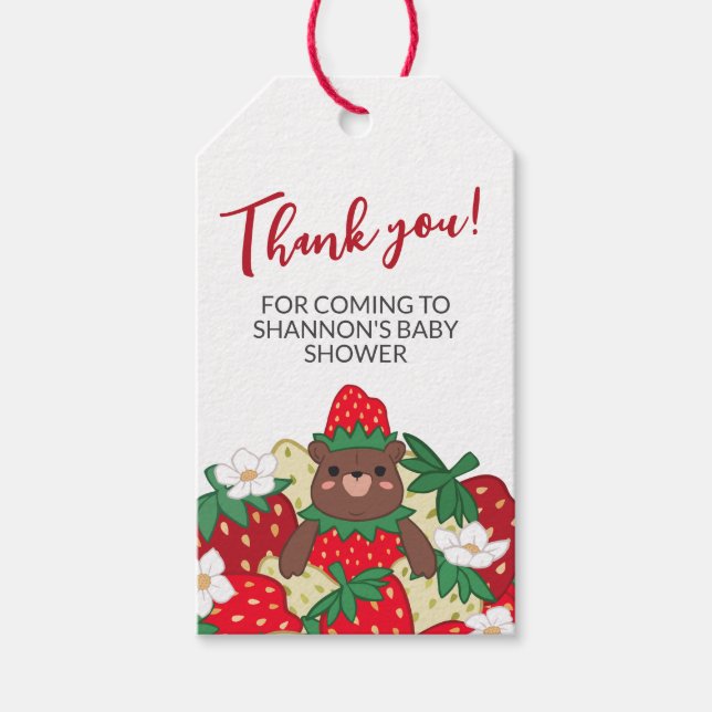 Étiquettes-cadeau Berry Sweet Baby shower de  de fraise rouge Merci (Devant)