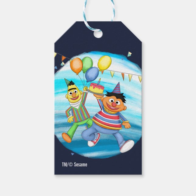 Étiquettes-cadeau Bert et Ernie Balloons d'anniversaire (Devant)
