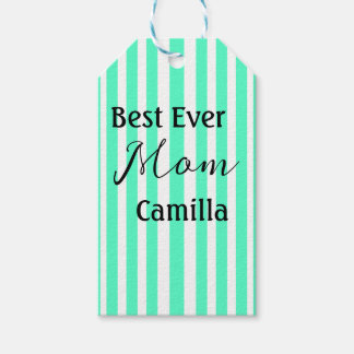 Étiquettes-cadeau Best ever mom green stripped pattern pastel neon 
