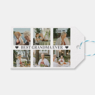 Étiquettes-cadeau Best Grandma Ever Photo Collage – Gift with Hearts