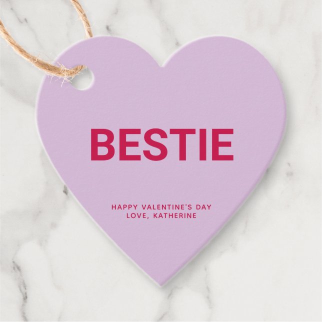 Étiquettes Cadeau Bestie coeur violet amusant mignon Saint Valentin (Devant)