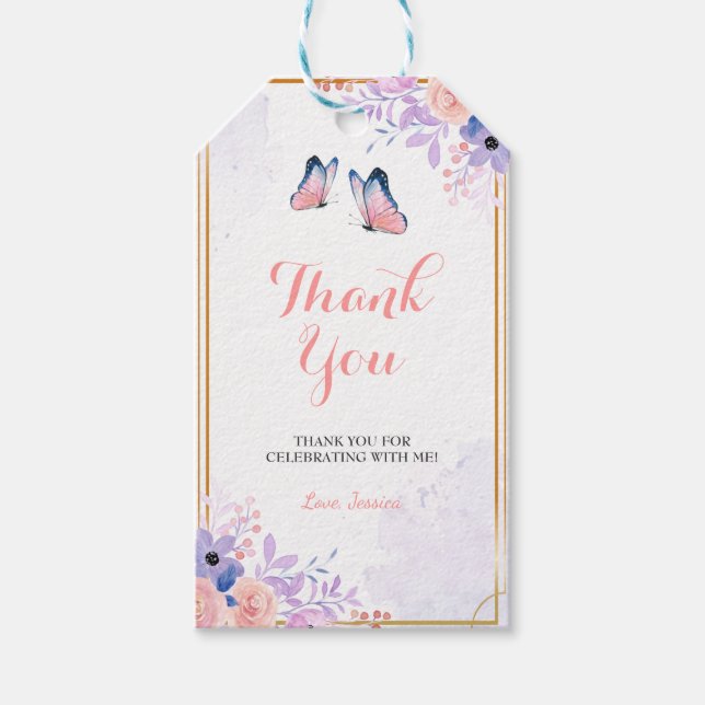 Étiquettes-cadeau Beurre mignon Purple Rose Floral Fille Baby shower (Devant)