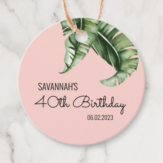 Étiquettes Cadeau Beverly Hills Pink & Green Anniversaire Party (Devant)