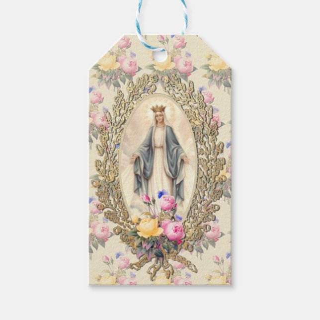 Étiquettes-cadeau Bienheureuse Vierge Marie Roses religieux catholiq (Devant)