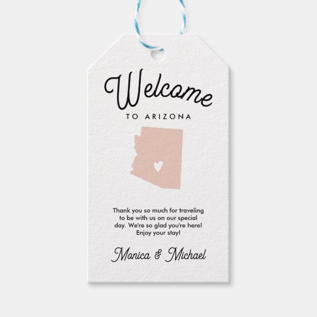 Étiquettes-cadeau Bienvenue à ARIZONA Mariage N'IMPORTE QUELLE COULE (Devant)