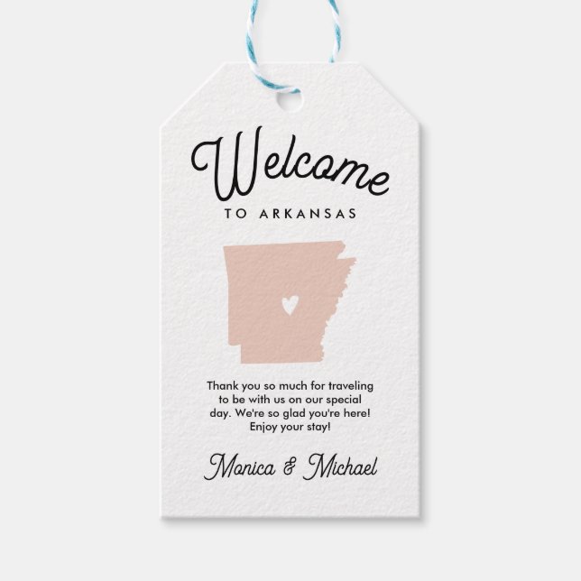 Étiquettes-cadeau Bienvenue à ARKANSAS Mariage N'IMPORTE QUELLE COUL (Devant)