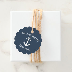 Étiquettes Cadeau Bienvenue à bord du bateau Nom Ancre nautique Bleu