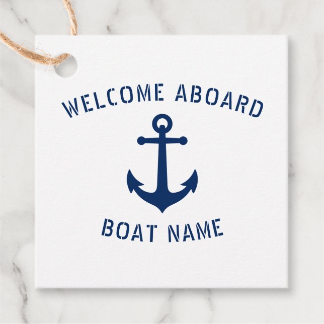 Étiquettes Cadeau Bienvenue à bord Nom du bateau Nautical Sea Ancre  (Devant)