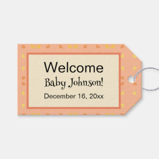 Étiquettes-cadeau Bienvenue à la maison Bébé Pêche Motif Géométrique