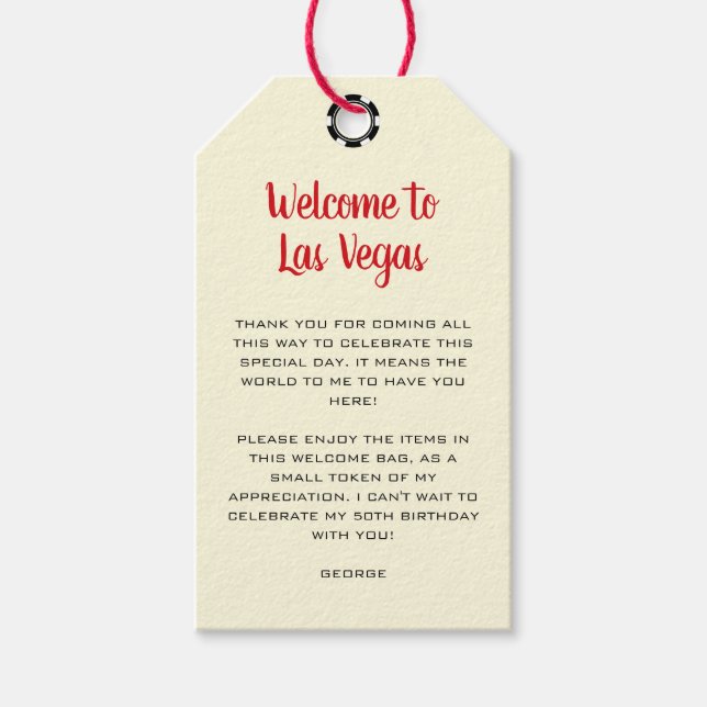 Étiquettes-cadeau Bienvenue à Las Vegas Black Cream Birthday Welcome (Devant)