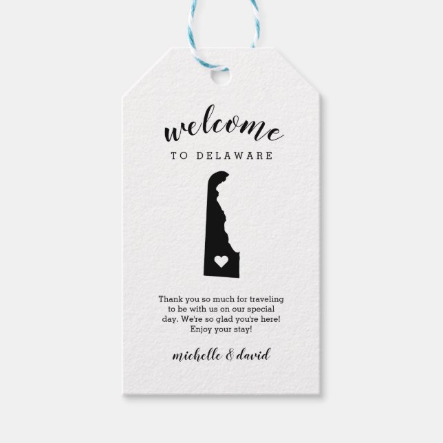 Étiquettes-cadeau Bienvenue au Delaware | Mariage de calligraphie (Devant)