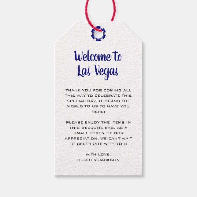 Étiquettes-cadeau Bienvenue au Mariage bleu de Las Vegas Navy (Devant)